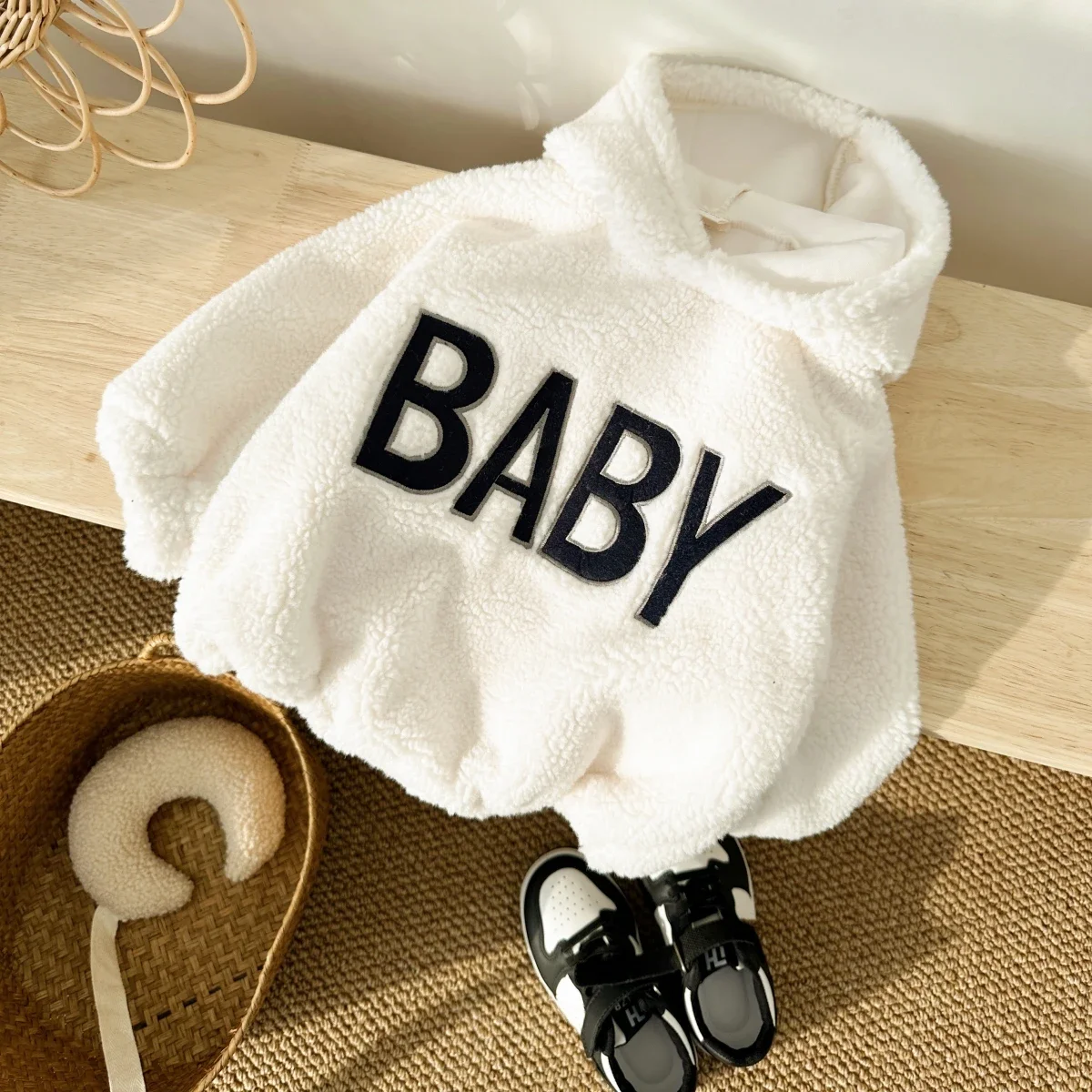 Baby Boy Clothes Newborns Hooded Romper Autumn Winter Toddler Girls Plus Fleece Warm Sweater Tops Pants  BodySuit 0-2 Years Old 2