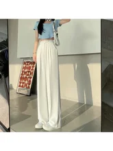  White Suit Wide Leg Pants Women's Spring High Waist Loose Mopping Pants Double Buckle Casual Straight Leg Pants 