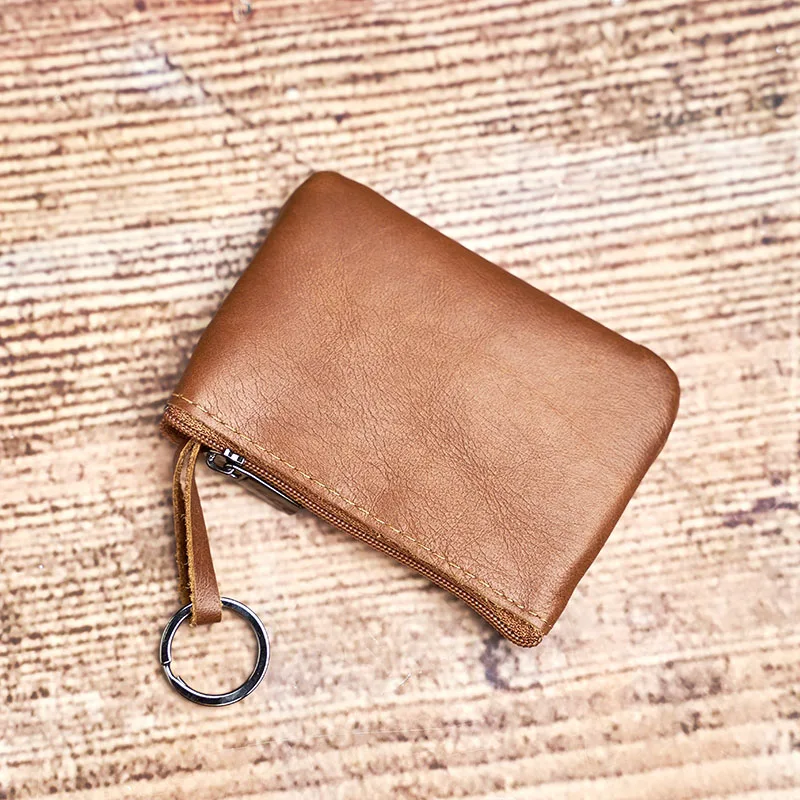 NUPUGOO Genuine Leather Mini Coin Purse for Men Wallet Women Zipper Vintage Short Lady Small Slim Female Women Wallet Male Thin