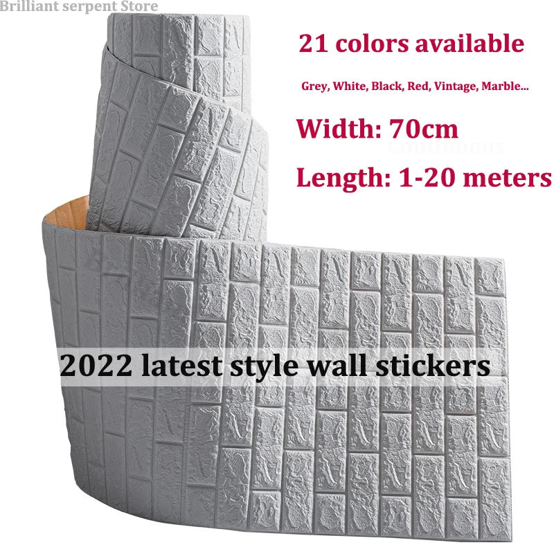 

2m 3D Wall Stickers Imitation Brick Bedroom Decor Panel Self-adhesive Wallpaper Room Kitchen TV Backdrop Continuous Wall Sticker