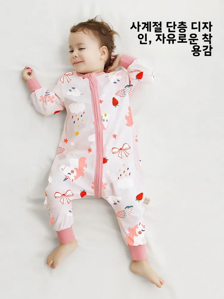 여아용 면 파자마 반팔 얇은 모델 방한 봄 가을 여름 원피스 잠옷 편안한 부드러..