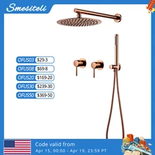 Rainfall Shower Set Rose Gold Wall Mounted Bathroom Shower Mixer Brass Faucet Hot Cold Water Mixer Tap With Head 8/10/12 Inch