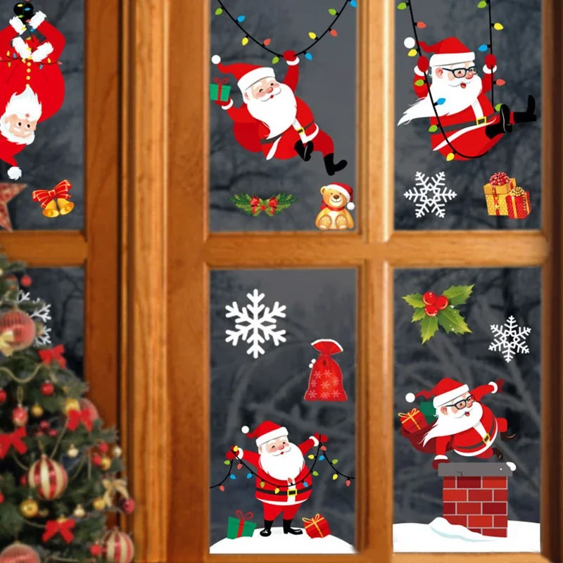 Christmas Window Stickers Bathroom Shadow Clings Xmas New Year's Eve Merry Christmas Kids Birthday Party Decorations Favors