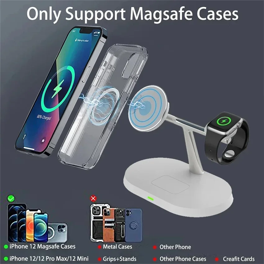 3 in 1 30W Magnetic Wireless Charger Stand  For iPhone 15 14 13 12 Pro Max Airpods Apple Watch 8 7 Fast Charging Station