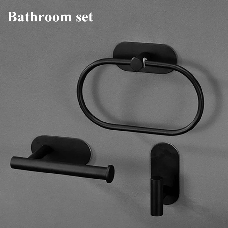 ToiletTowelRackWallmountedSelfadhesivePaperHolderBlackSilver