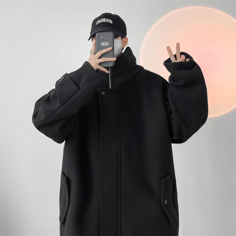 남성용 울 앤 믹스 코트, 블랙 코트, 겨울 재킷, 우아한 남성 오버코트, 하이 퀄리티 남성 의류, 신상