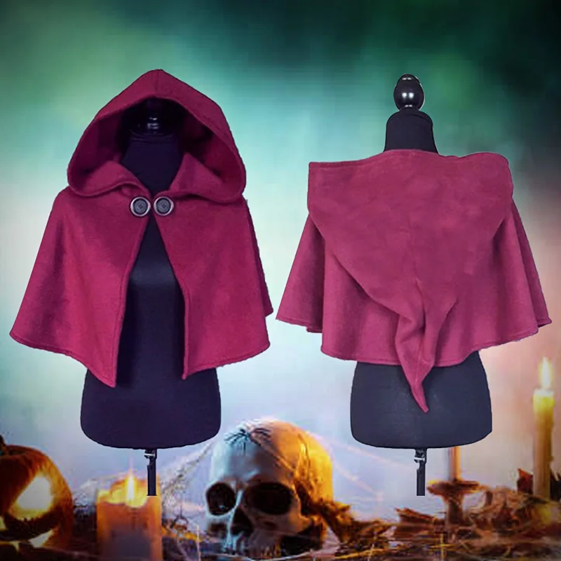 Medieval Halloween Women's Headgear Short Cape Coat Cosplay Witch Elf Hat Cape Solid Color Vampire Holiday Decoration Costume