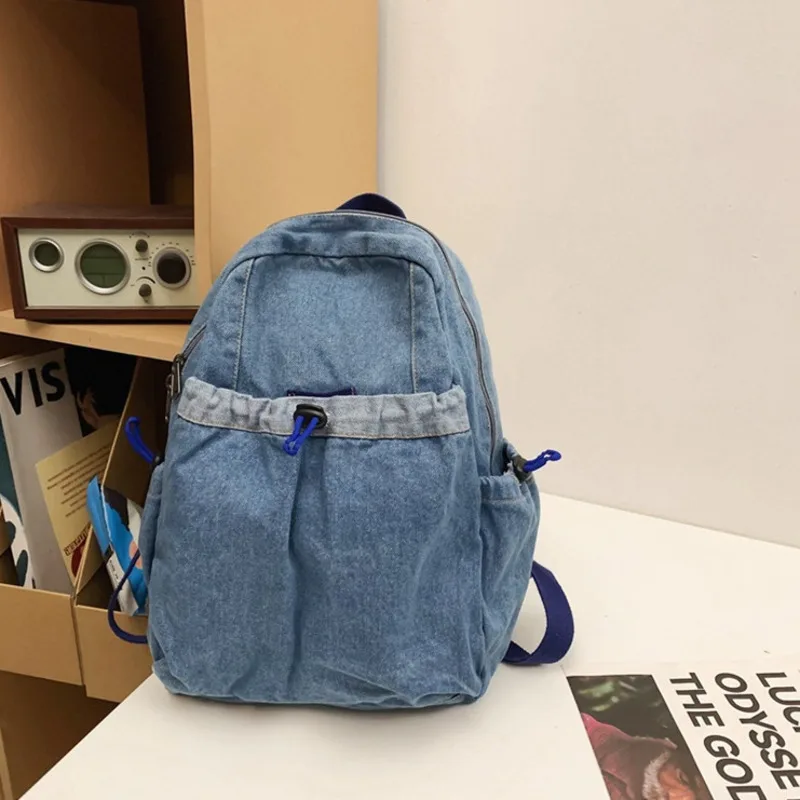 Women's Backpack 2024 New Artistic Denim Canvas Solid Color Simple Large Capacity Fashionable Travel Backpack