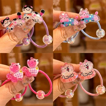 2 pezzi Fasce elastiche per capelli con animali colorati dei cartoni animati per ragazze Accessori per capelli per bambini carini Cravatte per copricapo per bambini