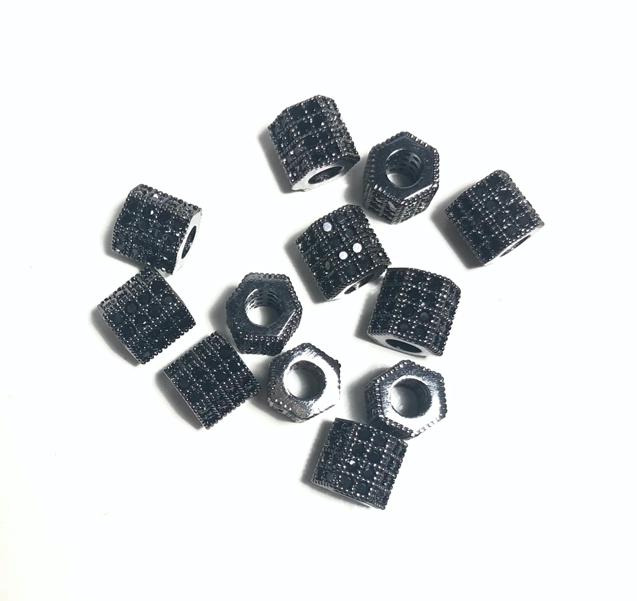 20pcs/lot Cubic Zirconia Pave Hexagon Shape Spacers Beads Women Jewelry Bracelet Making DIY Loose Beads Waist Accessories Supply