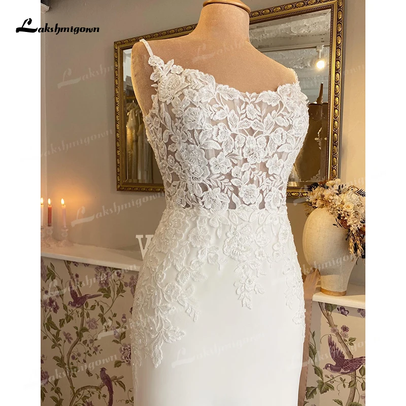 Lakshmigown Boho Mermaid Wedding Dress For Women Sexy Scoop Neck Spaghetti Straps Backless Customized Lace Appliques Bride Gown 3