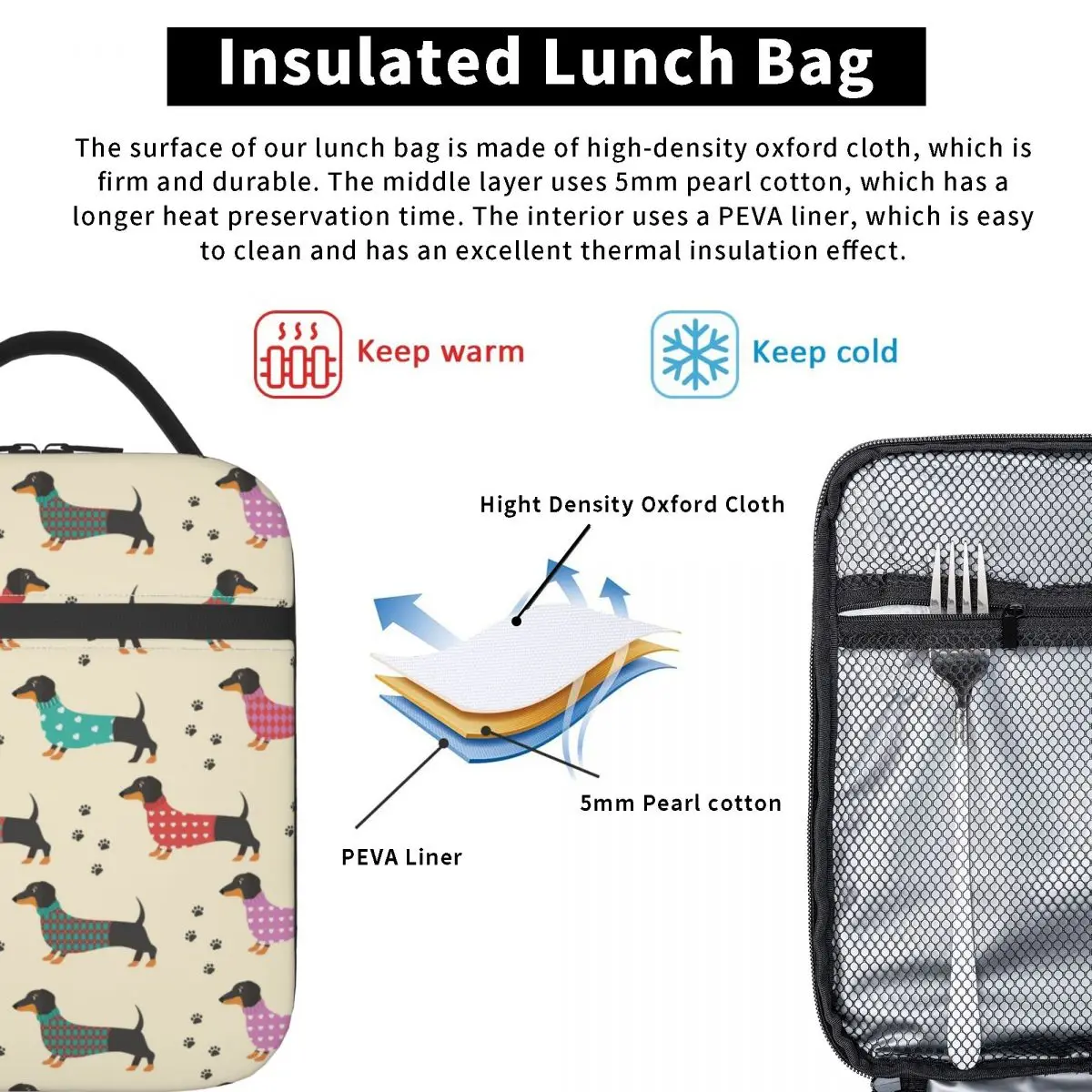 Custom Dachshund Dackel Seamless Pattern Lunch Bag Men Women Cooler Warm Insulated Lunch Box for Student School