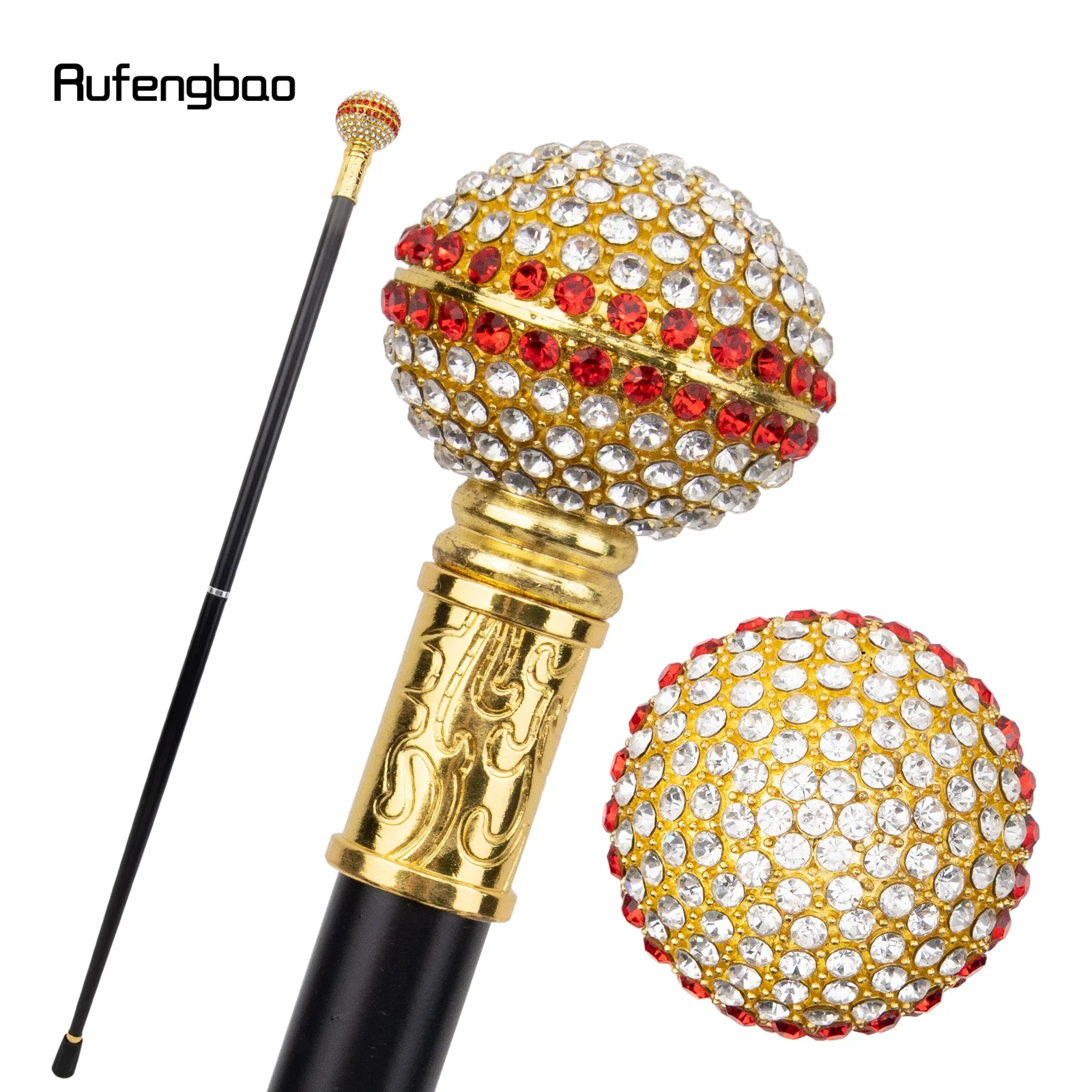 

White Red Artificial Diamond Ball Walking Cane Fashion Decorative Walking Stick Gentleman Elegant Cosplay Cane Crosier 93.5cm