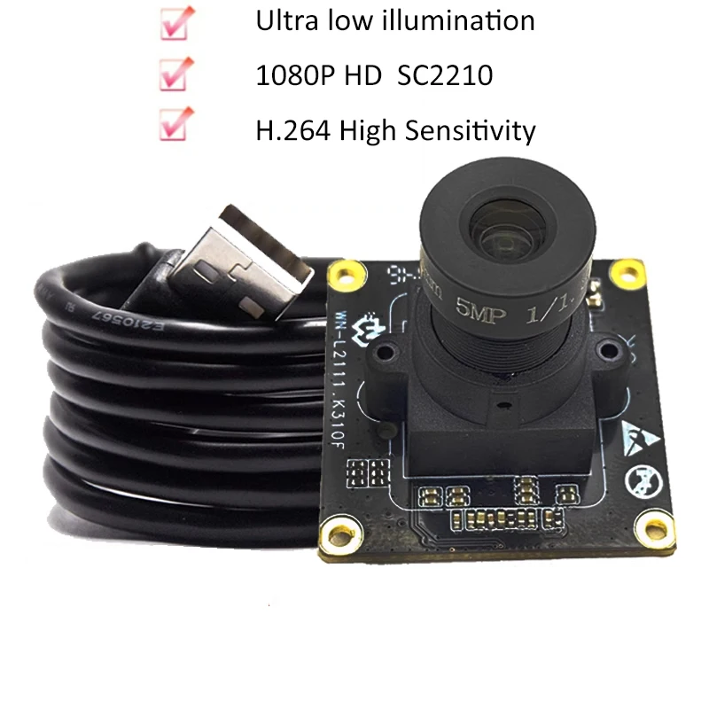 

1080P 2MP HD SC2210 USB Camera Module FF HDR Starvis High Sensitivity MJPEG, YUY2, H.264 for Machine Vision