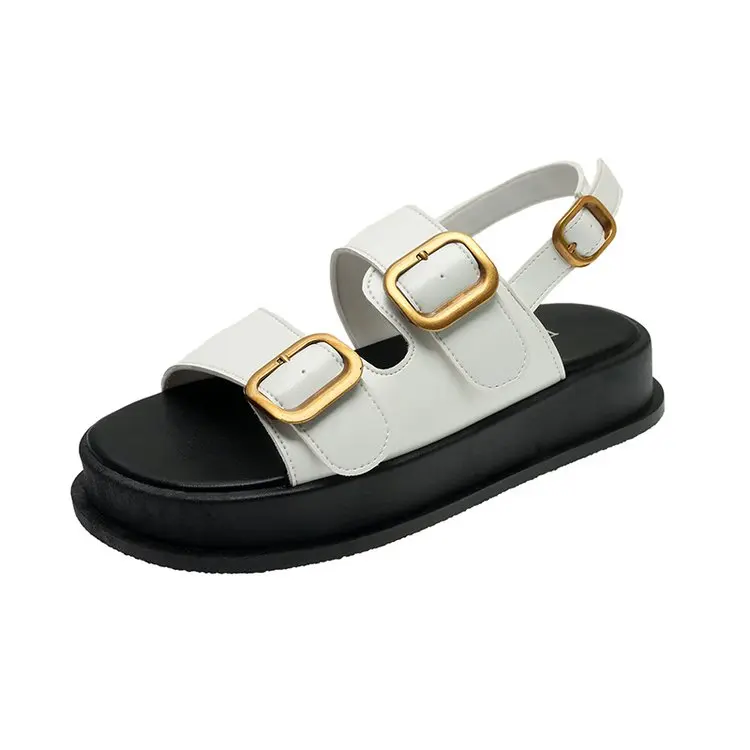 Women Sandals Pin Buckle Platform Slingback Metal Buckle Thick Bottom Flat
