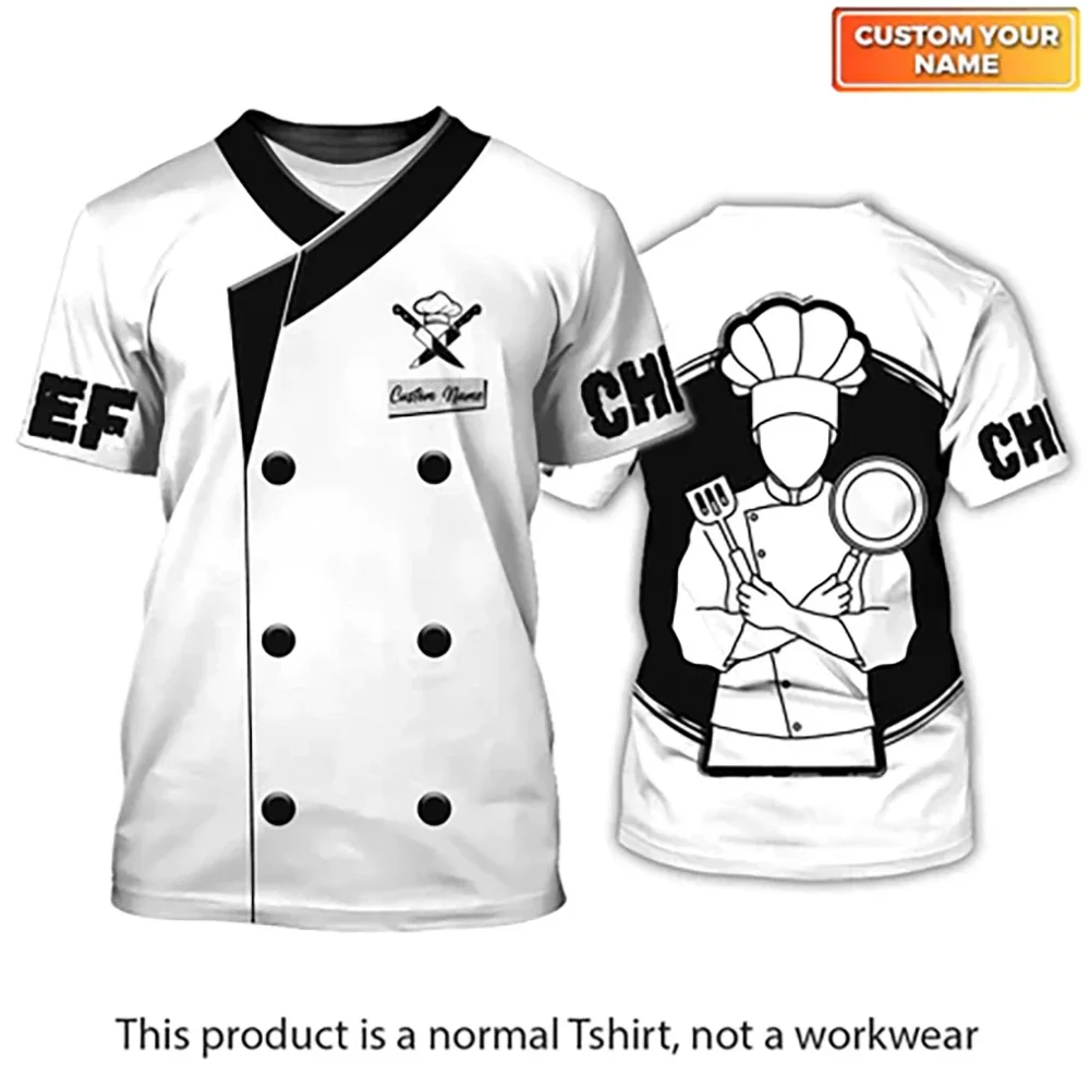 

Unisex Workwear Customized Name T-shirts for Restaurant Kitchen Chef and Waiter Summer Loose Uniform Personalized Short Sleeves