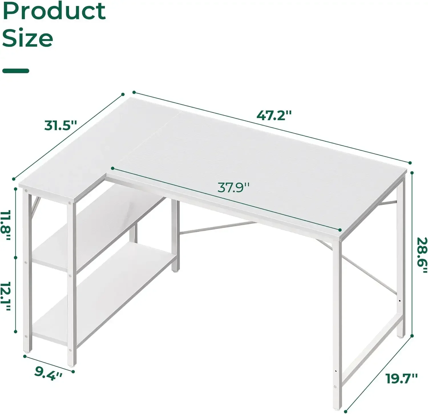 Bureau en L de 120 cm en bois avec étagère ouverte, table d'ordinateur d'angle avec étagères, bureau d'étude en bois avec rangement d'angle