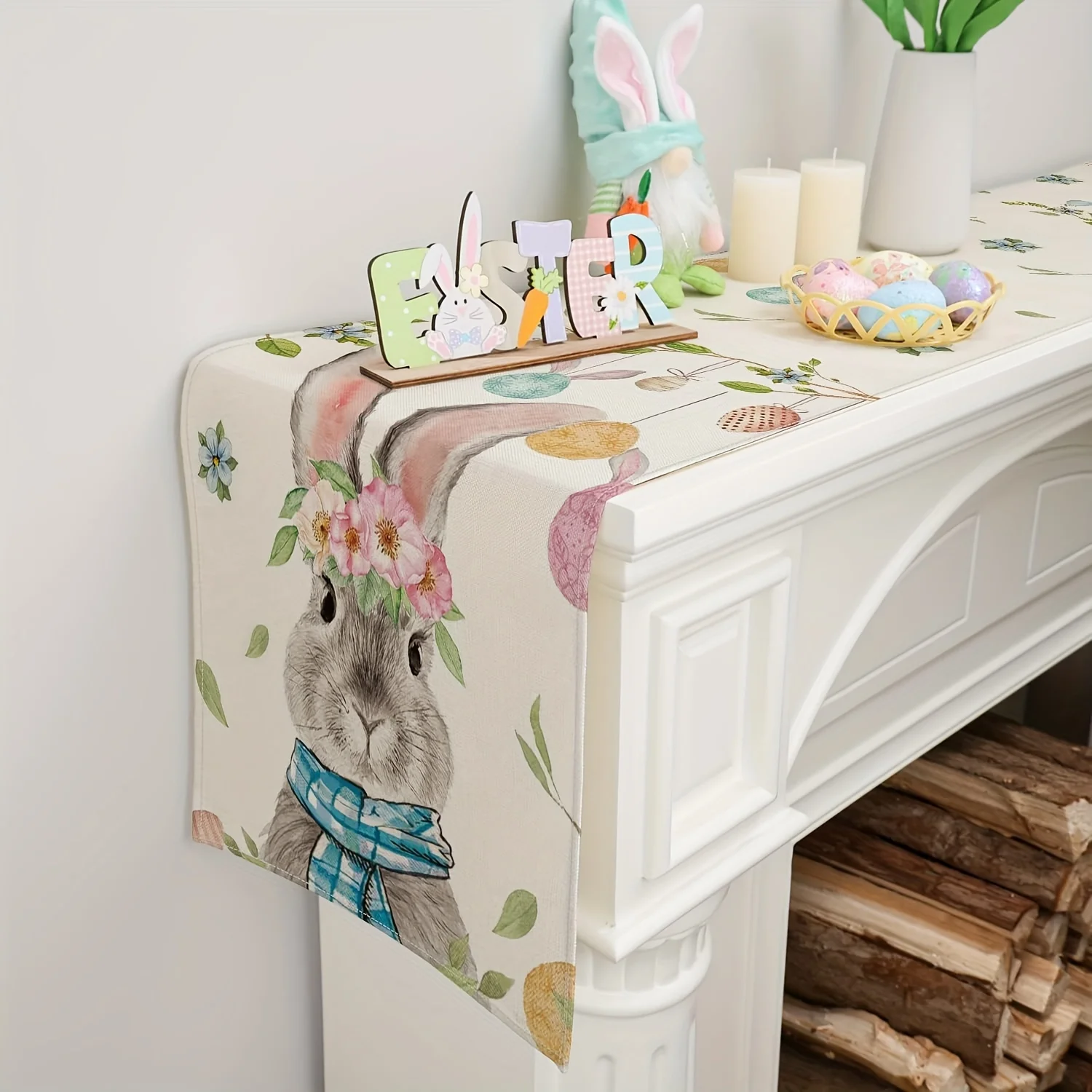 Easter Bunny Colorful Egg Linen Table Runners Dresser Scarves Table Decor Farmhouse Kitchen Dining Table Runner Party Decoration 3