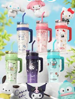 Sanrio Big Mac tasse isolée 1200 ml gobelet isolé sous vide avec paille mignon Hello Kitty Kuromi mélodie Thermos chaud et froid 1