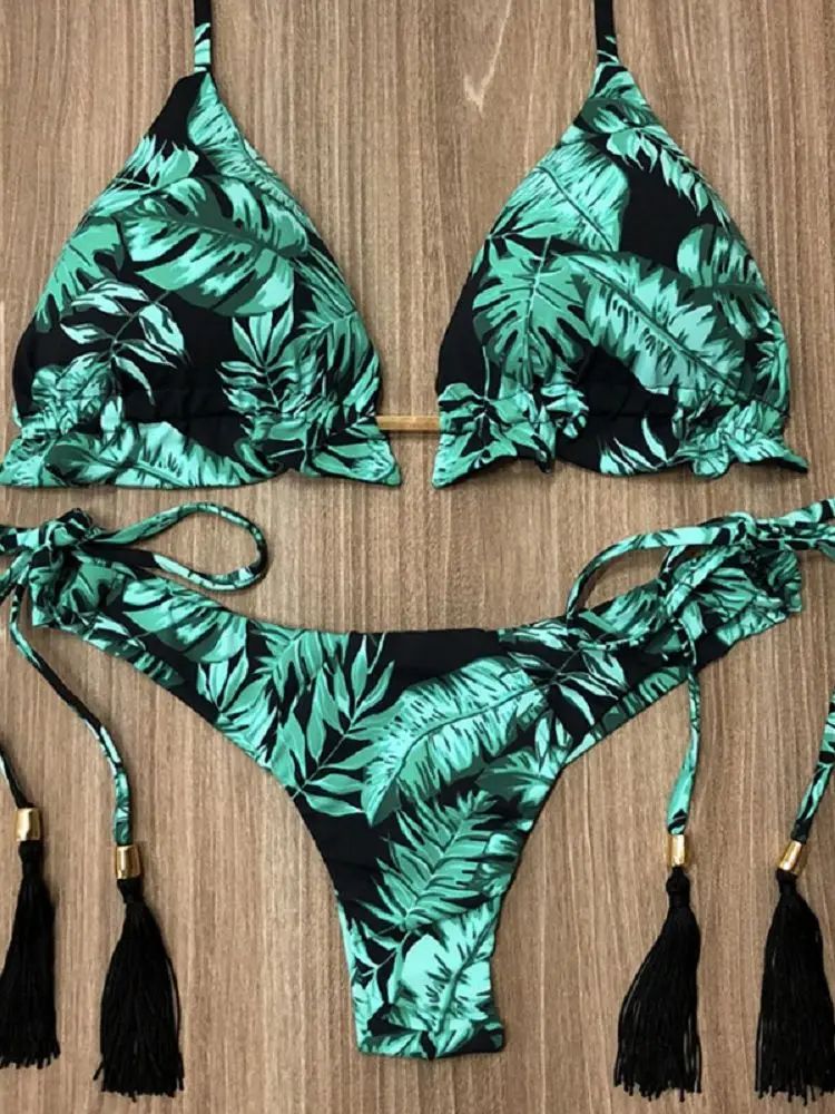 Bikinis 2021 Biquini Maillot De Bain Femme Bathing Suit Women Sexy Coconut tree Print Swimsuit Swimwear Bikini Push Up K06-K07