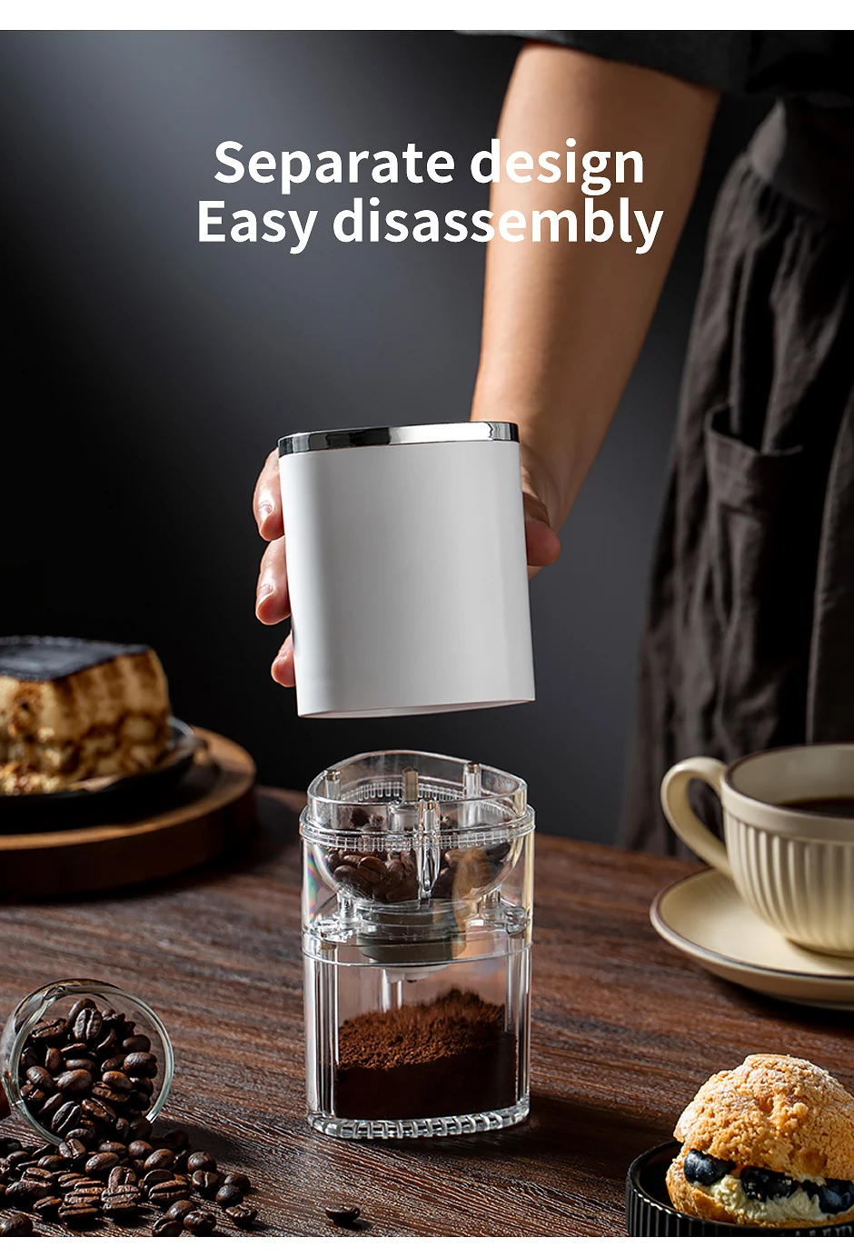 Description Picture 5 of item1 PCS Portable Electric Coffee Grinder TYPE C USB Charge Ceramic Grinding Core Home Coffee Beans Pulverizer Grinder