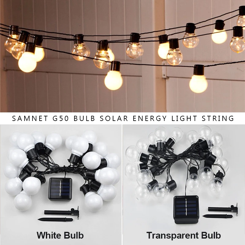 LED Solar Light Outdoor Garland Street G50 Bulb String Light As Christmas Decoration Lamp For Garden Indoor Holiday Lighting