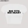 Big Tits Big Heart Print Pattern New Summer Short Sleeve O Neck Cropped Navel Women Crop Tops Fashion T-Shirt 4