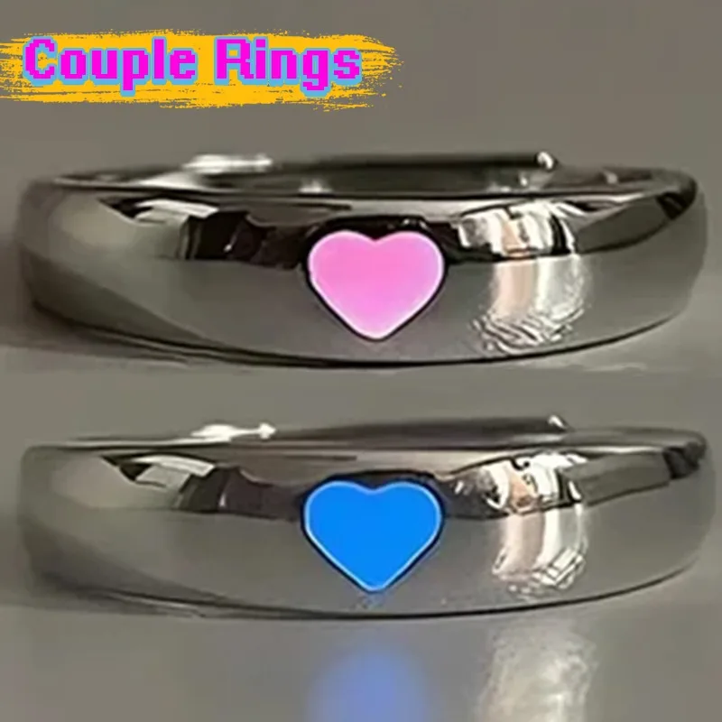 1/2Pcs Coppie Luminose Anelli Gioielli Regolabili Anello Da Dito Glow In Dark Lover Regali Shiny Pink Blue Light Party Per Donna Uomo