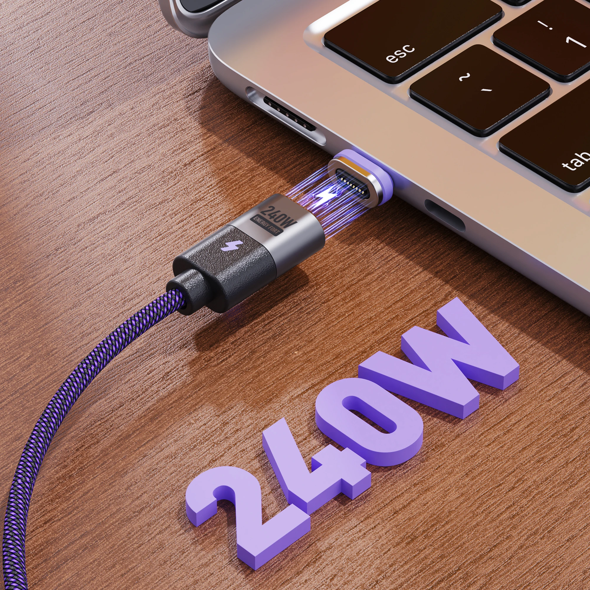 Ultra-Thin Magnetic Charging Cable, 240W PD3.1 Nylon Braided, Super-Fast 48V 5A with Emarker