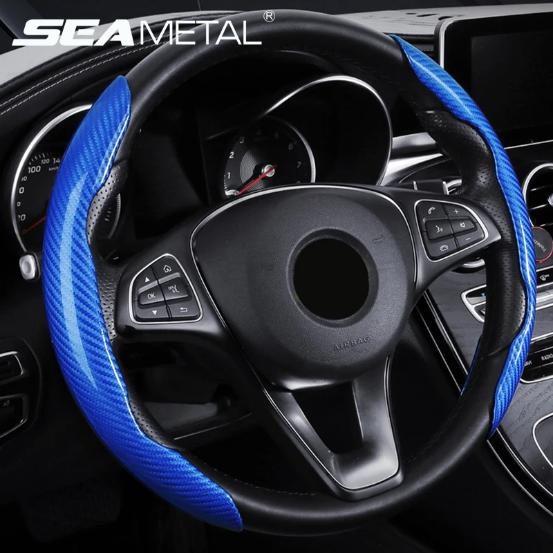 SEAMETAL 38cm Car Steering Wheel Cover Anti slip Carbon Fiber Auto