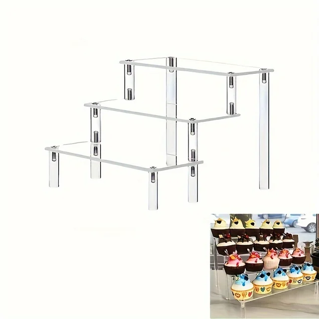 1pc Multi-Layer Acrylic Display Stand Clear Cake Display Rack Transparent Trapezoidal Storage Shelf Perfect For Dessert Cupcake 1