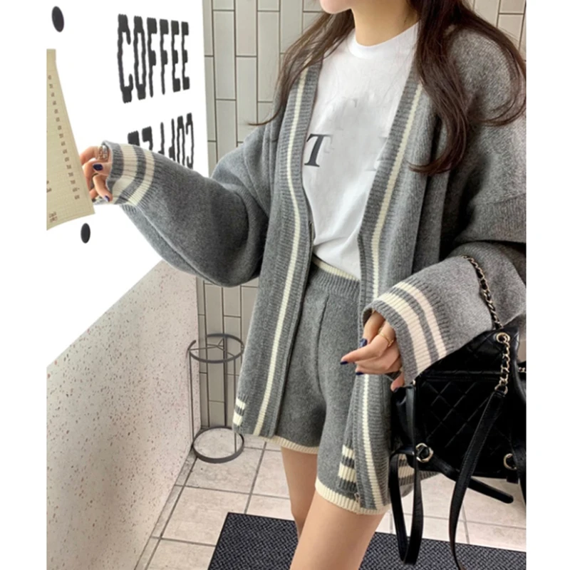 Women V Neck Long Sleeve Knitted Sweater Set
