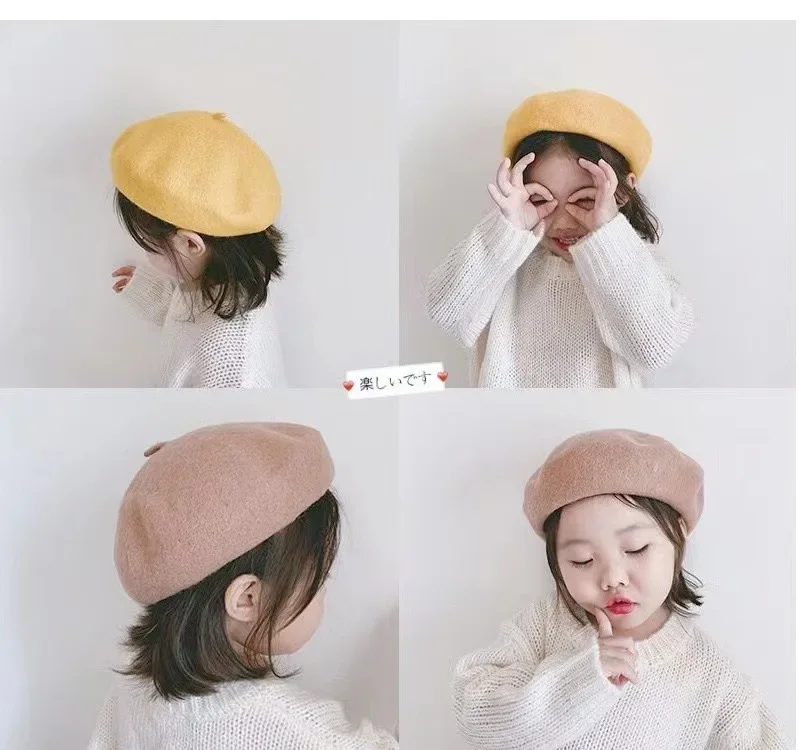 AGE 2-6 Years old (50-52cm)Kids Beret Hats for Girls-Artist Wool French Beret for Toddler Little Girl
