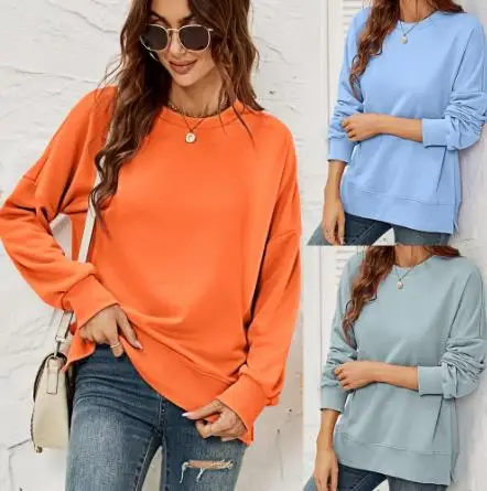 

Women Sweatshirt 2022 Autumn Winter Solid Color Casual Loose Ladies Top Crew Neck Pullover Versatile Long Sleeves Female Clothes