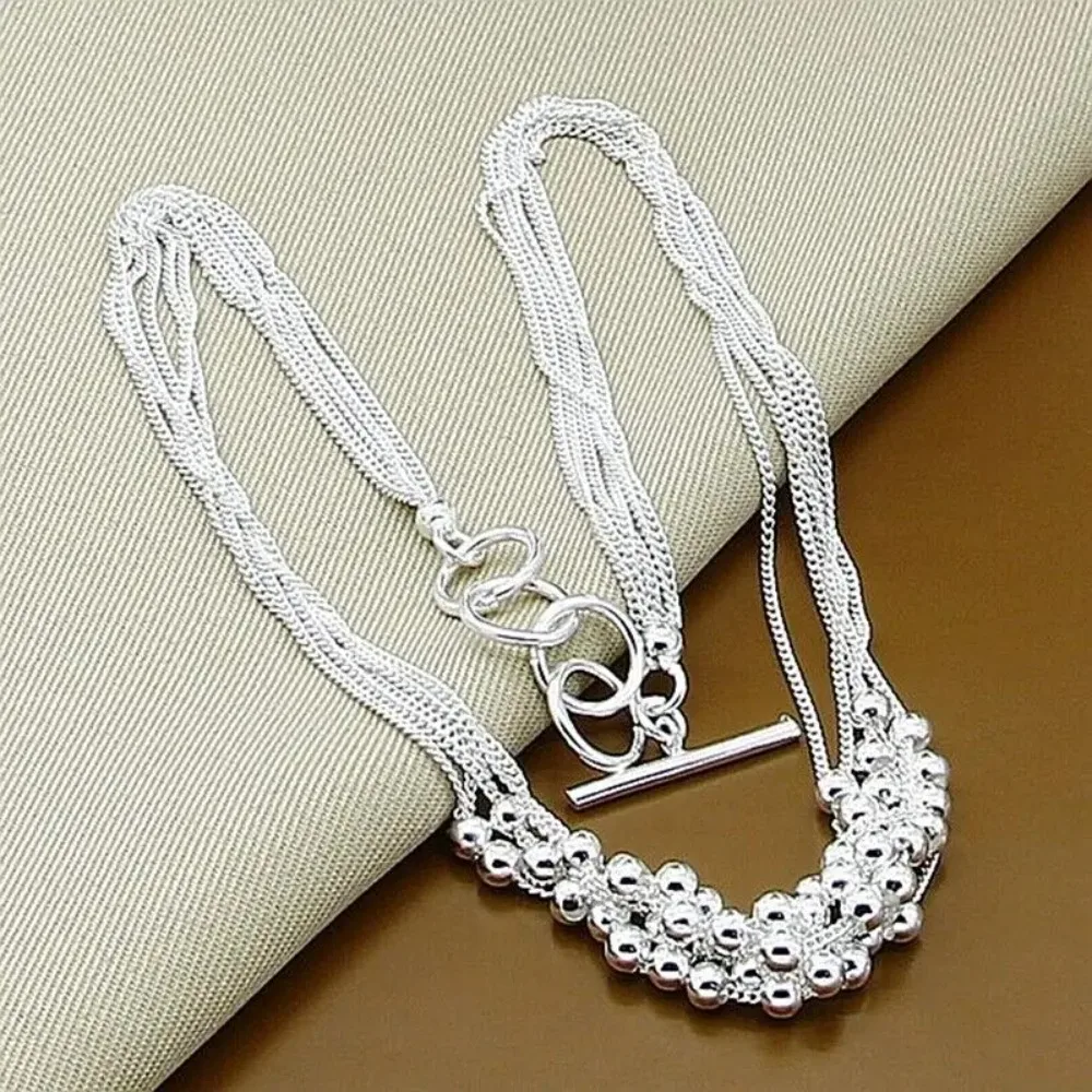 

CHUANGCHENG Elegant 925 Sterling Silver Small Smooth Bead Balls Grapes Necklace Chains Fashion Jewelry for Women