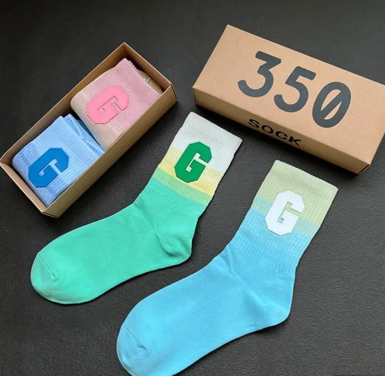 Women's Socks Korean Outer Wear Ins Girl Style Tie Dye Gradient Letter G Sports Socks Female Spring Summer Trendy Brand Socks 8