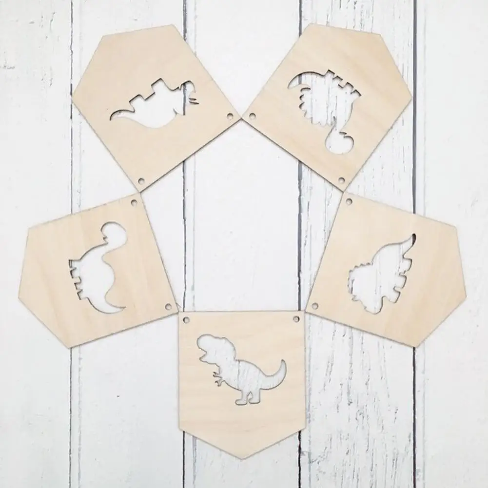 Bunting Banner Nordic Style DIY Dinosaur-shaped Hole Cute Decorative Wood Slices Holiday Party Banner Home Decoration  2