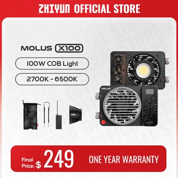 ZHIYUN-공식 MOLUS X100 COB 비디오 라이트, 100W LED 휴대용 포켓 라이트 야외 사진/비디오 촬영 사진 조명