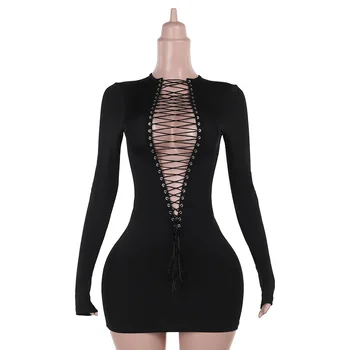 sexy Hollow Shirring Bodycon Mini Dress