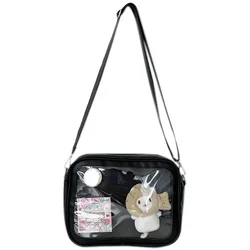 Elegant Women's Sweet Lolita Crossbody Bag - Cute Japanese - Style with Transparent Pocket (Black with insert)