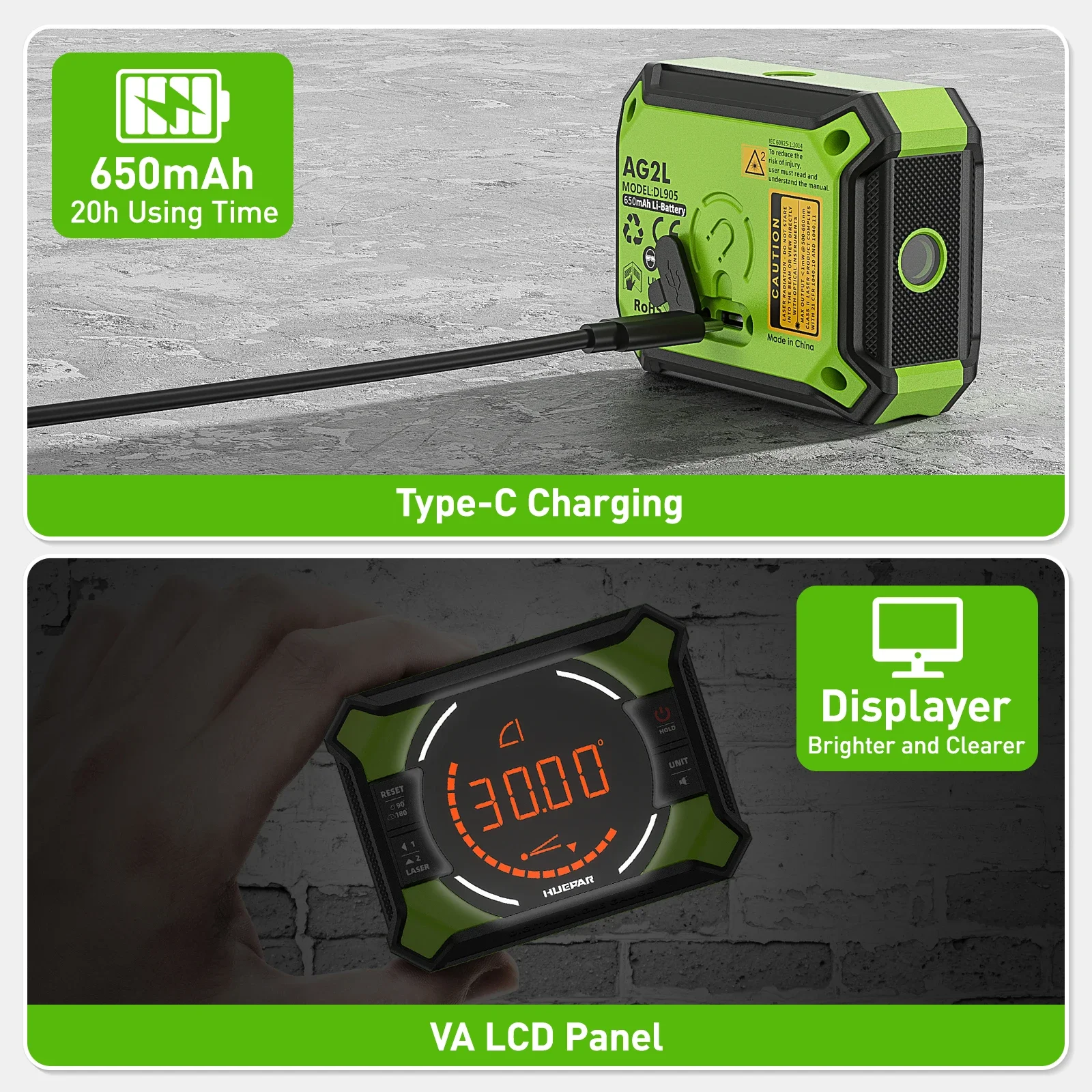 Huepar Laser Level with Digital Angle Gauge 3-in-1 Electronic Table Saw Angle Finder Protractor Inclinometer Woodworking Tools 2