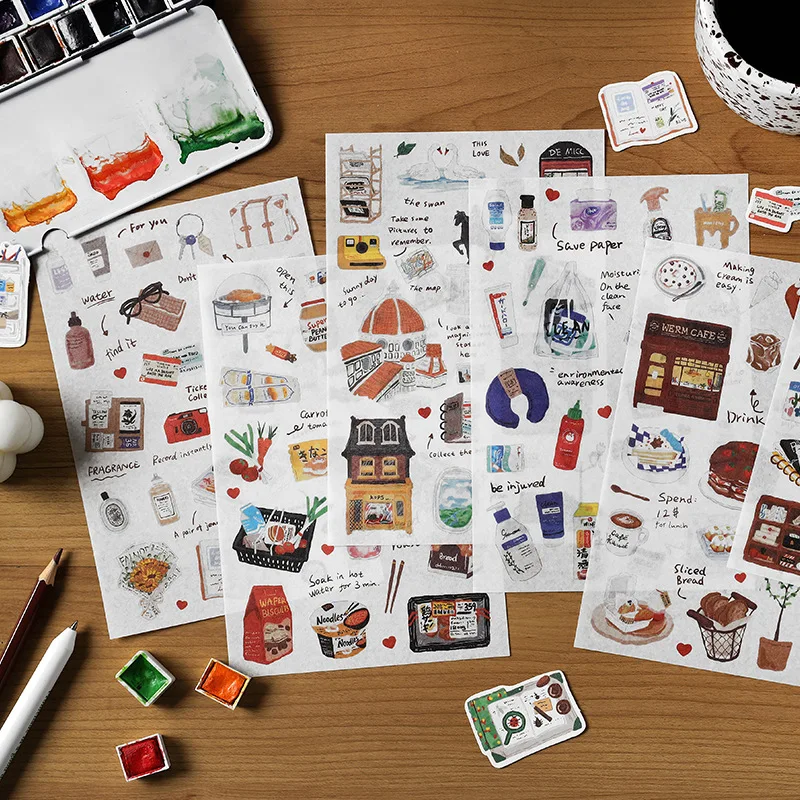 1 pc 빈티지 작은 라벨 플랫 스티커 장식 일기 앨범 창의력 수제 DIY Scrapbooking 정크 저널 용품