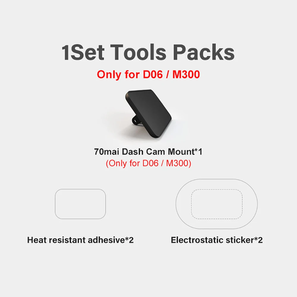 Original 70mai tools packs,Mount and Electrostatic Sticker For 70mai Dash Cam 1S,M300,Pro Plus+ A500S Dash Cam 4K A800S Dash Cam rearview mirror camera