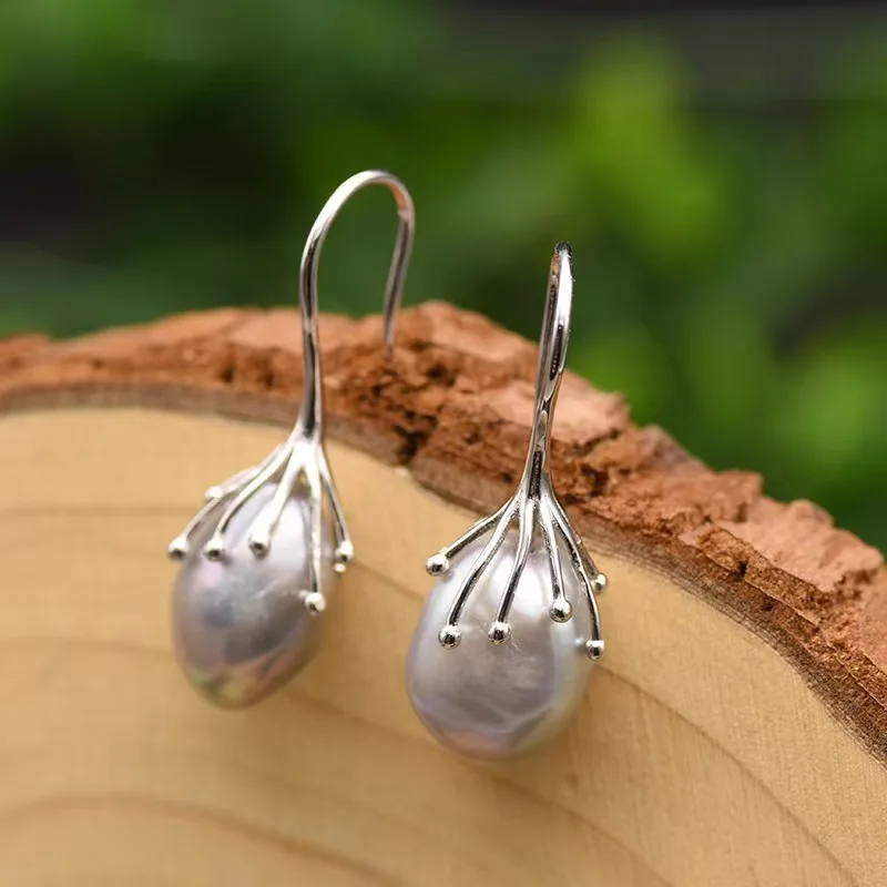 Boucles D'oreilles En Argent 925 Et Or 18K Style Baroque - Fait Main, Neuves Avec étiquettes - Dormeuses