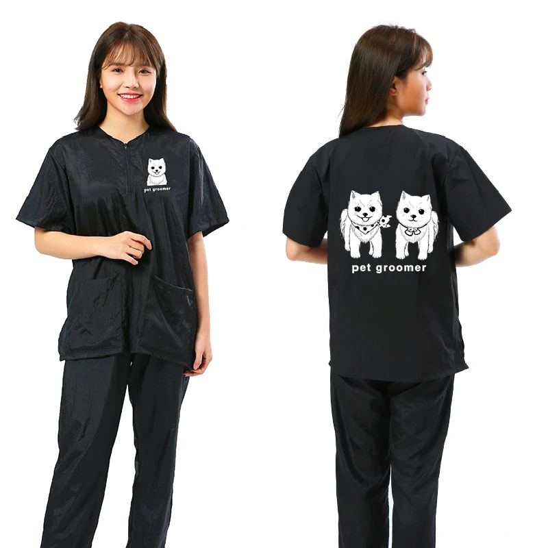 Pet Dog Grooming Clothing Short Sleeve Tops Pet Shop Uniforms Anti Hair Apron Anti Static Smock Breathable Work Clothes Y0930 3