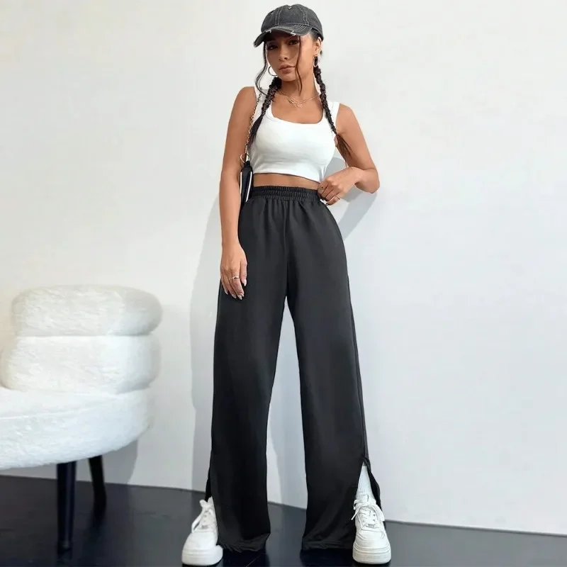2024 Autumn/Winter Women's Fashion Casual Sports Pants Elastic Waist Wide Leg Straight Leg Guard Pants Korean Clothes YSQ53
