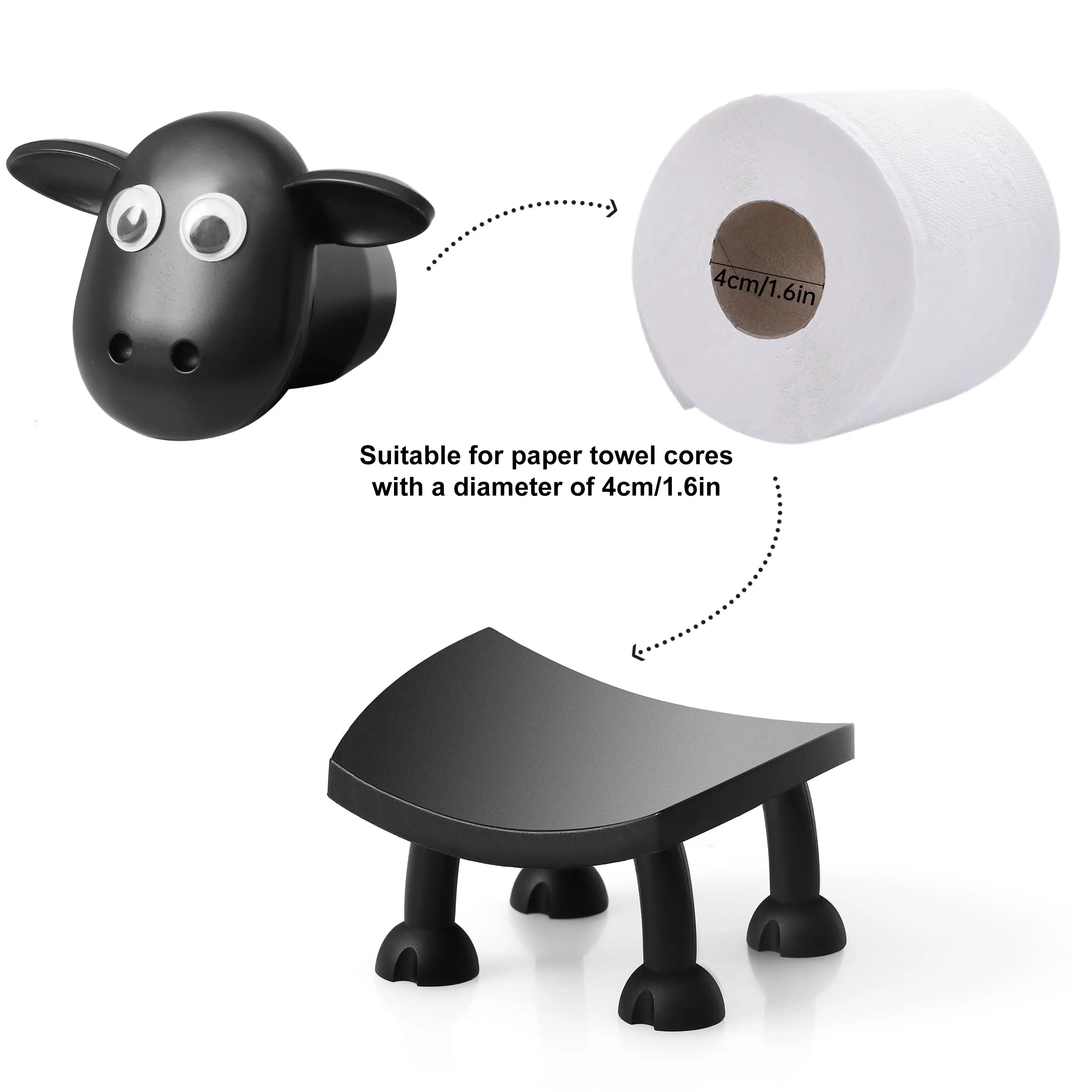1/2pcs Black Sheep Toilet Paper Holder, Fun Toilet Paper Holder, Independent Bathroom Set, 3D Printed Black Sheep Toilet Paper 5
