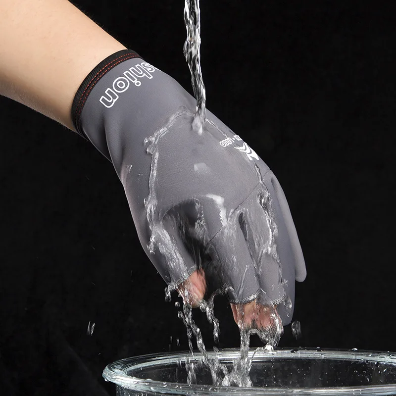 Winter Outdoor Ice Fishing Gloves Windproof Waterproof Rubber Material Comfortable Lightweight Fingerless Design Cycling Gloves fishing gloves