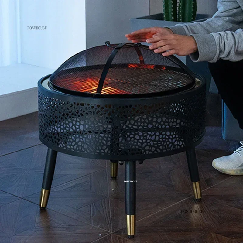 European Stainless Steel Fire Pits Household Indoor Charcoal Brazier Creative Smokeless Fire Pit Charcoal Stove Outdoor Heater