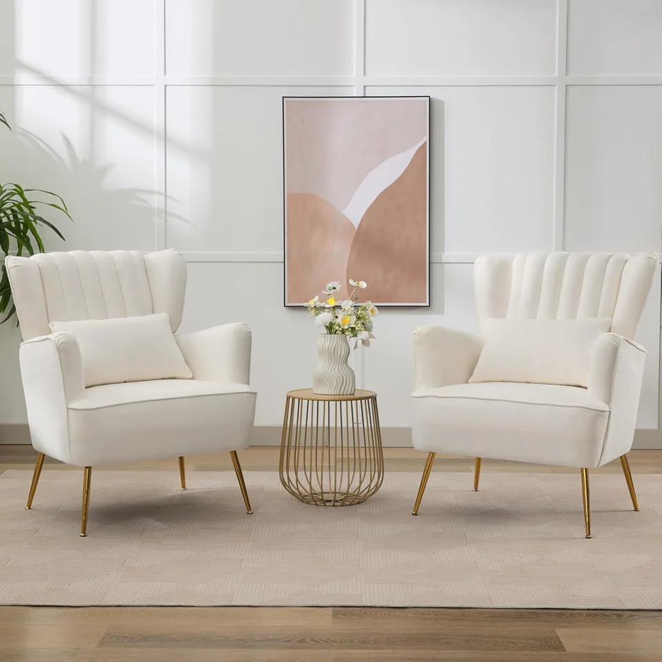 Mid Century Modern Fabric Accent Armchair Set of 2